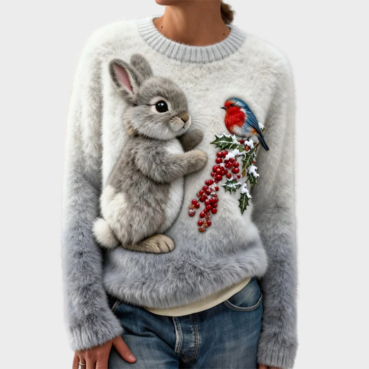 Klementina - Suéter de Peluche con Conejo de Navidad