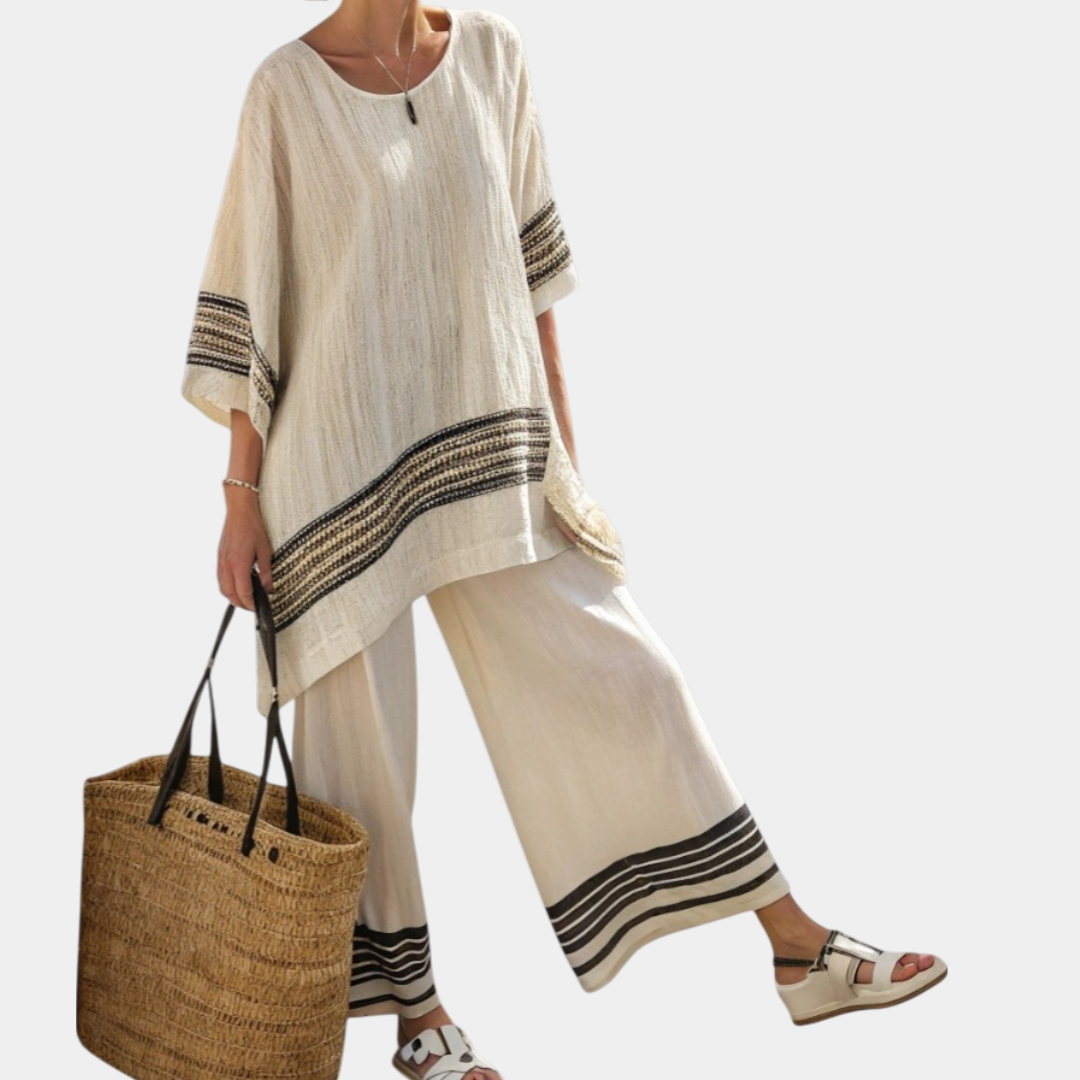 Mariella | Top elegante a rayas negras y pantalones fluidos