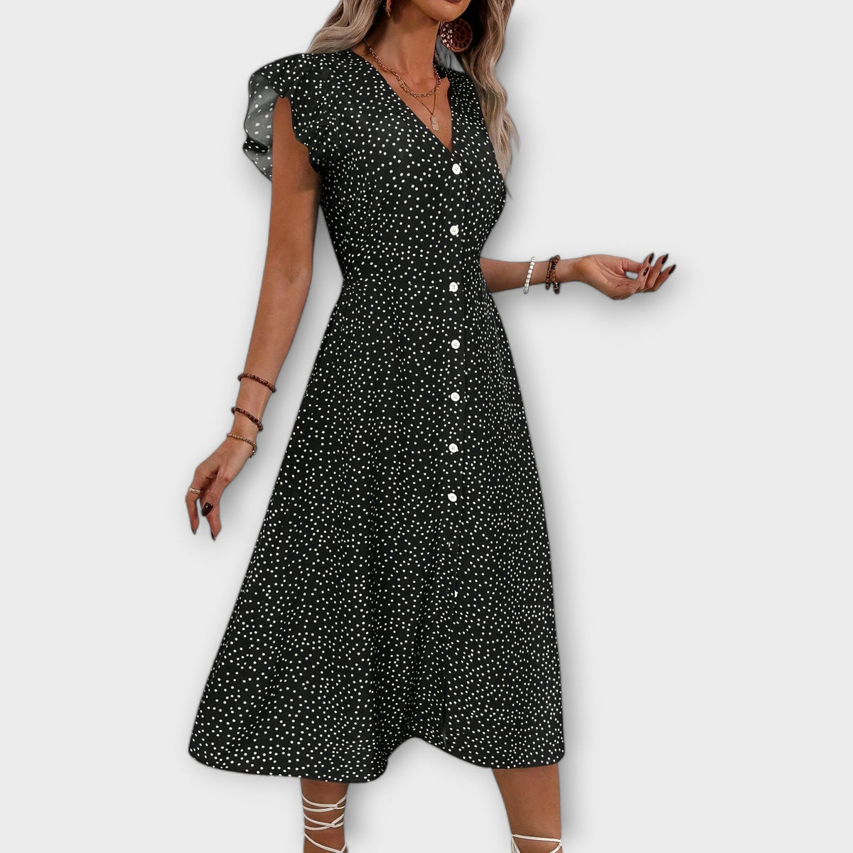Vestido Midi Elegante de Lunares