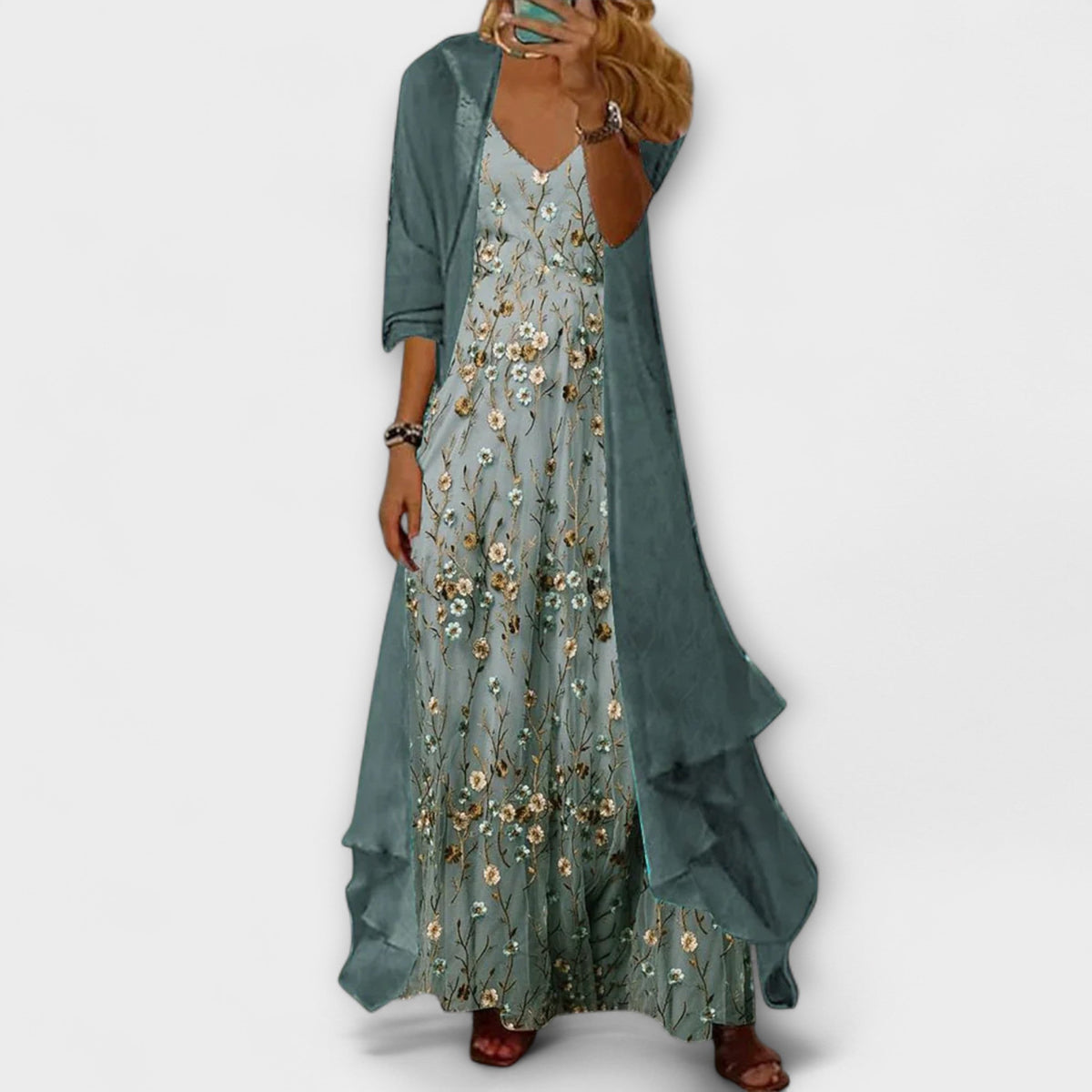 Mara - Vestido maxi con chaqueta (conjunto de 2 piezas)