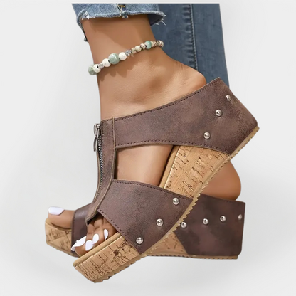 Sandalias cómodas con tacón y cierre de cremallera