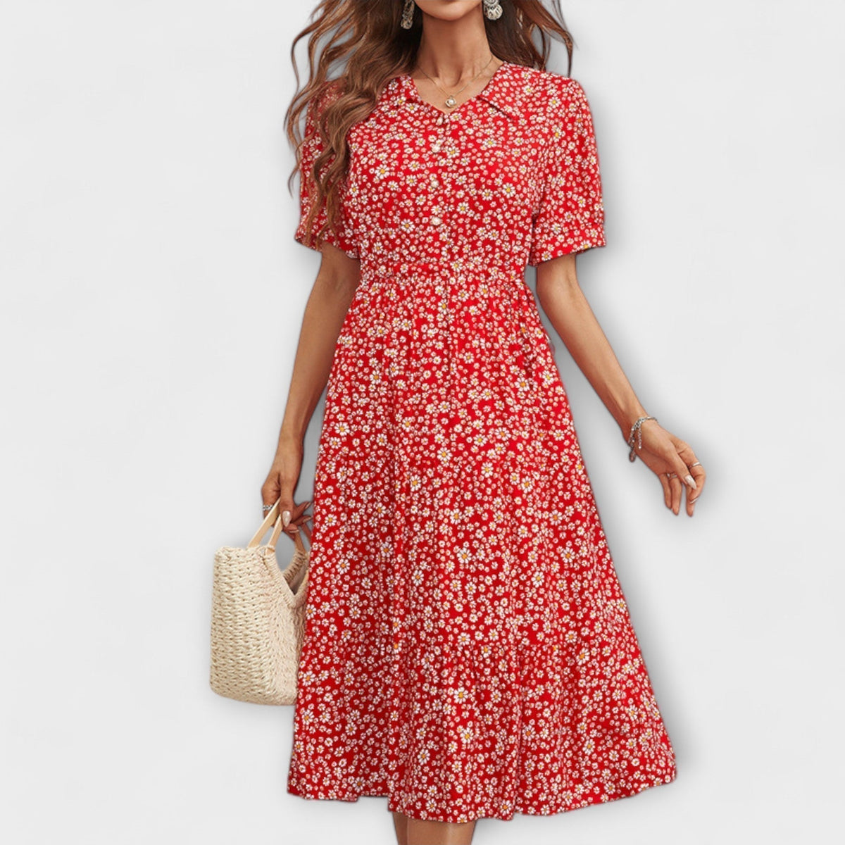 Amelia - Vestido con escote redondo y motivo floral