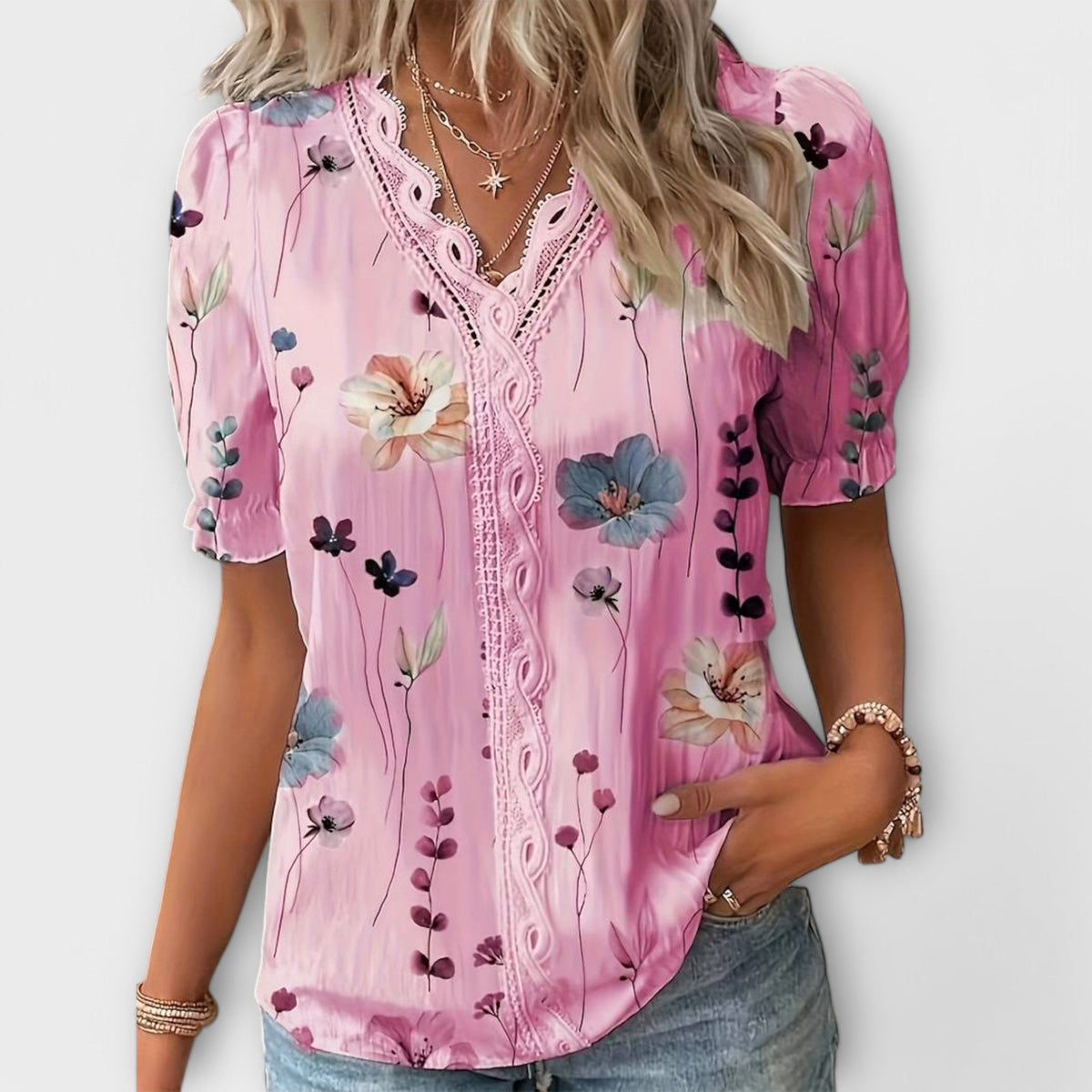 Emily - Blusa de moda con escote en V