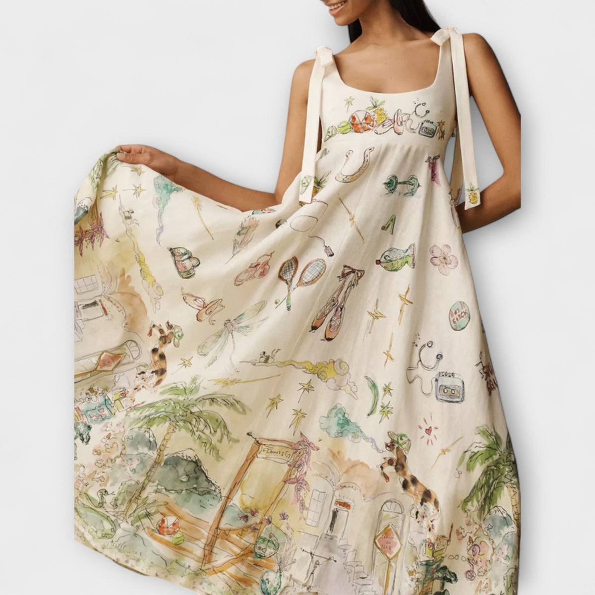 Juliette - Vestido midi de lino con cintura de ballet