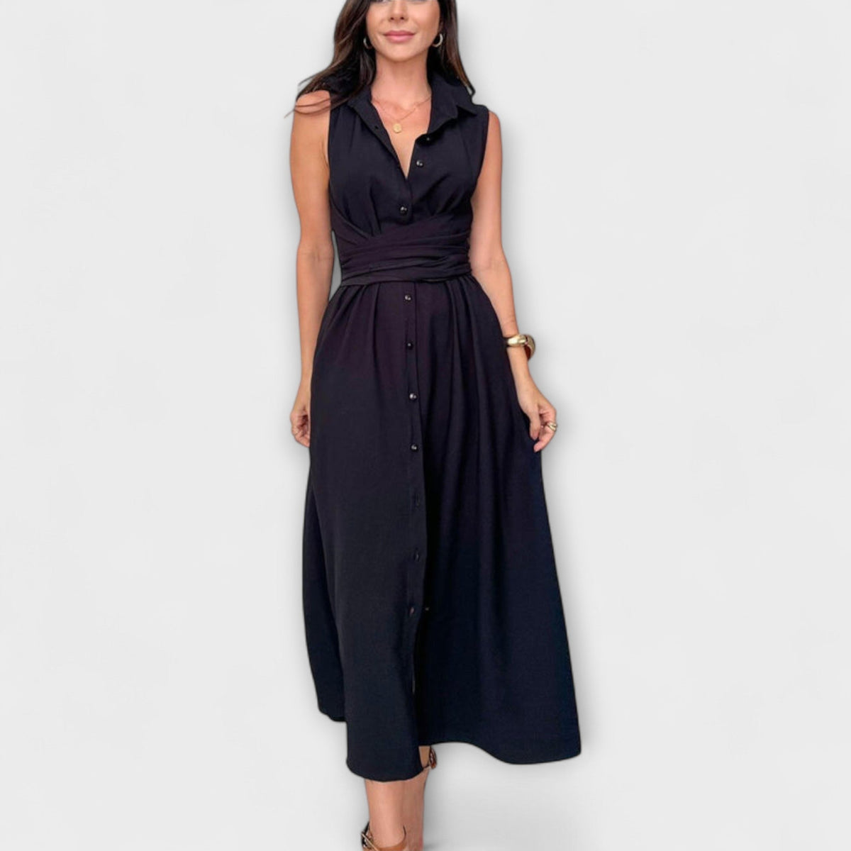 Mira - Impresionantes vestidos midi con cierre uniforme y detalle de nudo