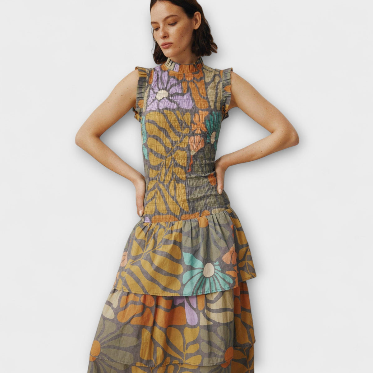 Vestido midi botánico multicolor