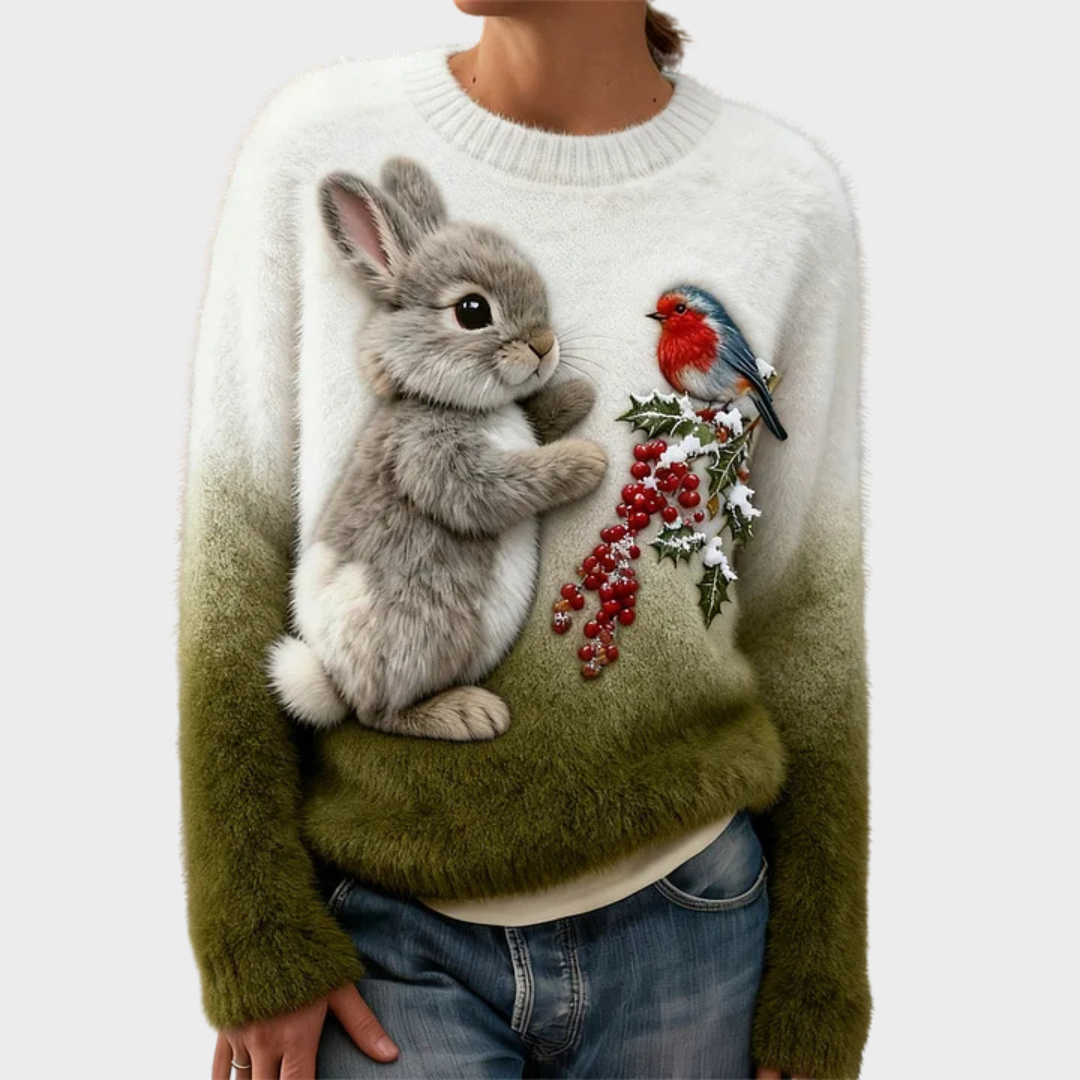 Klementina - Suéter de Peluche con Conejo de Navidad