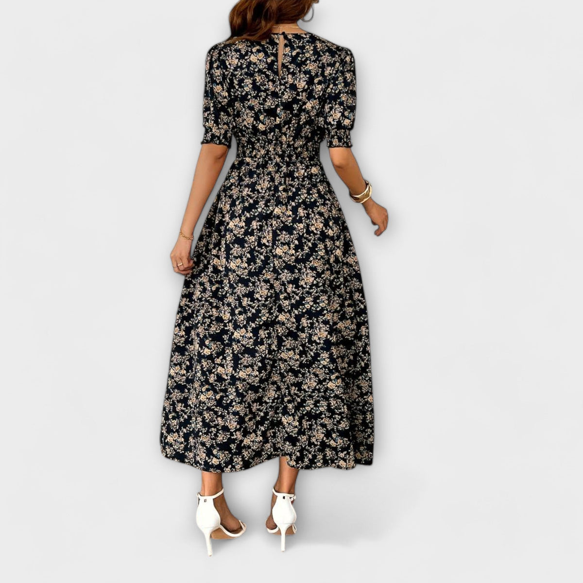 Amelia - Vestido con escote redondo y motivo floral