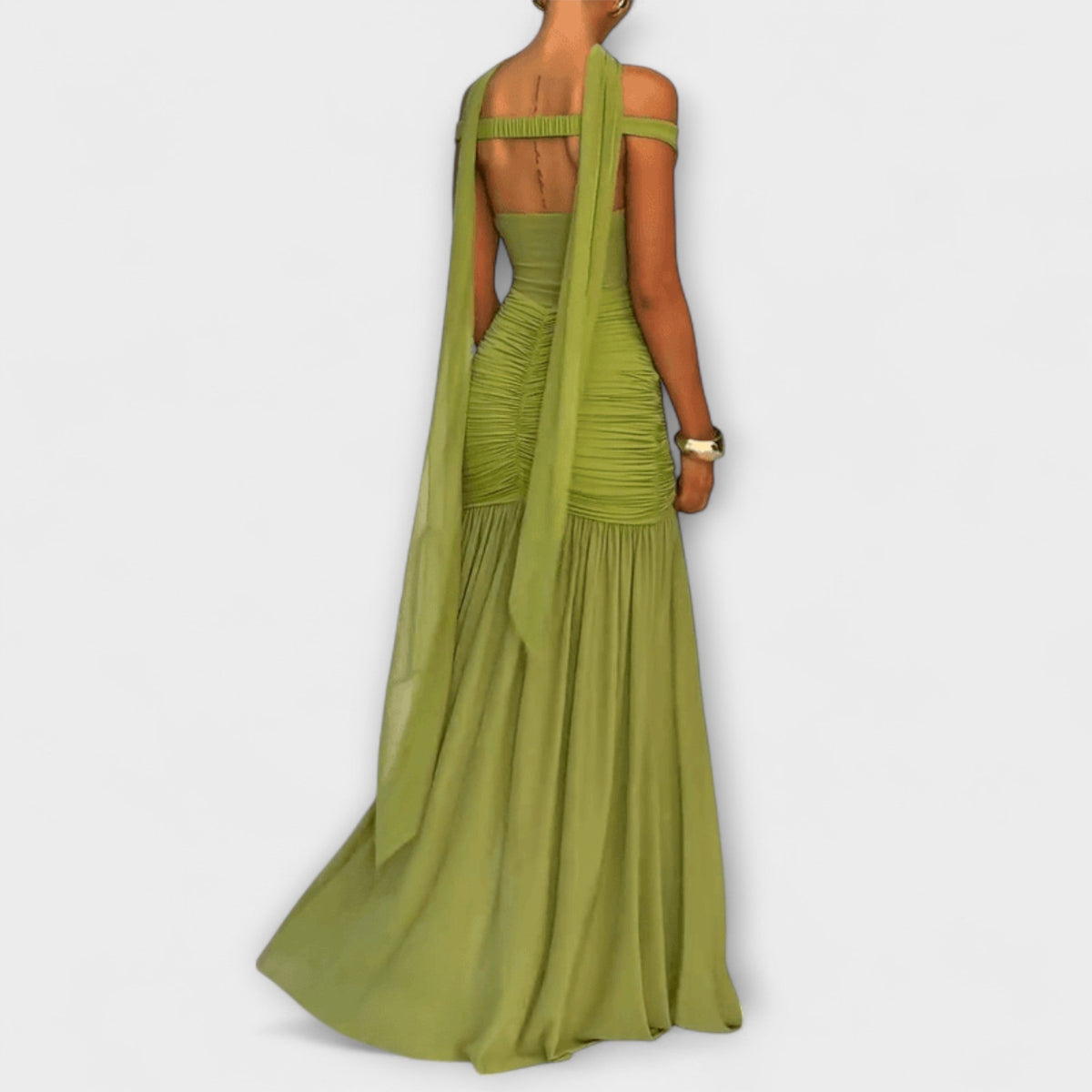 Nicole - Vestido maxi con escote en V oliva