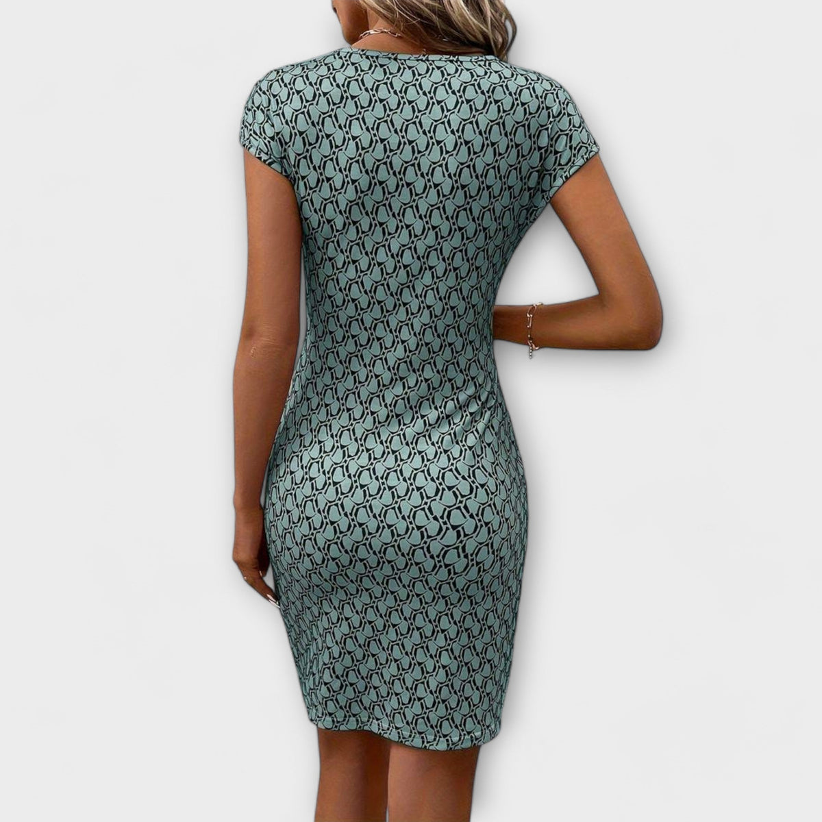 Emma - Vestido de manga corta en forma de tulipán con estampado integral