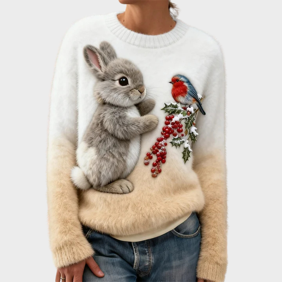 Klementina - Suéter de Peluche con Conejo de Navidad