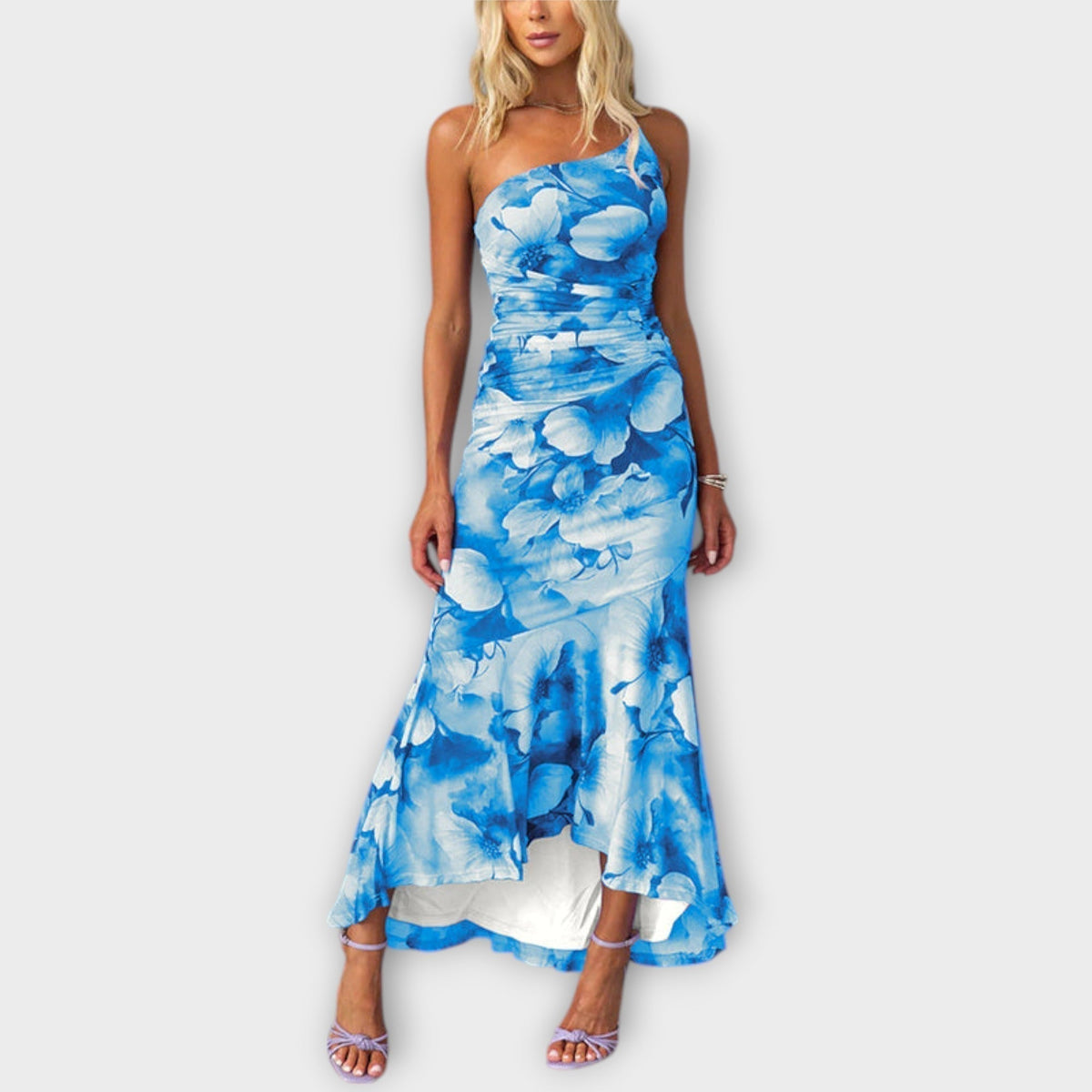 Pia - Vestido maxi con fruncidos asimétricos