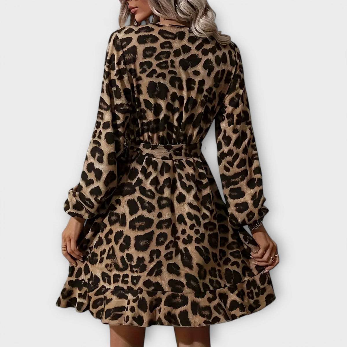 Robe elegante con estampado de leopardo, con escote en V y cintas