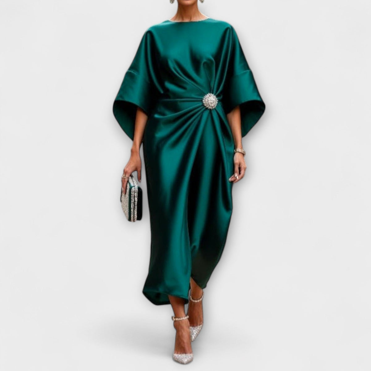 Robe maxi en satén lujoso con lentejuelas