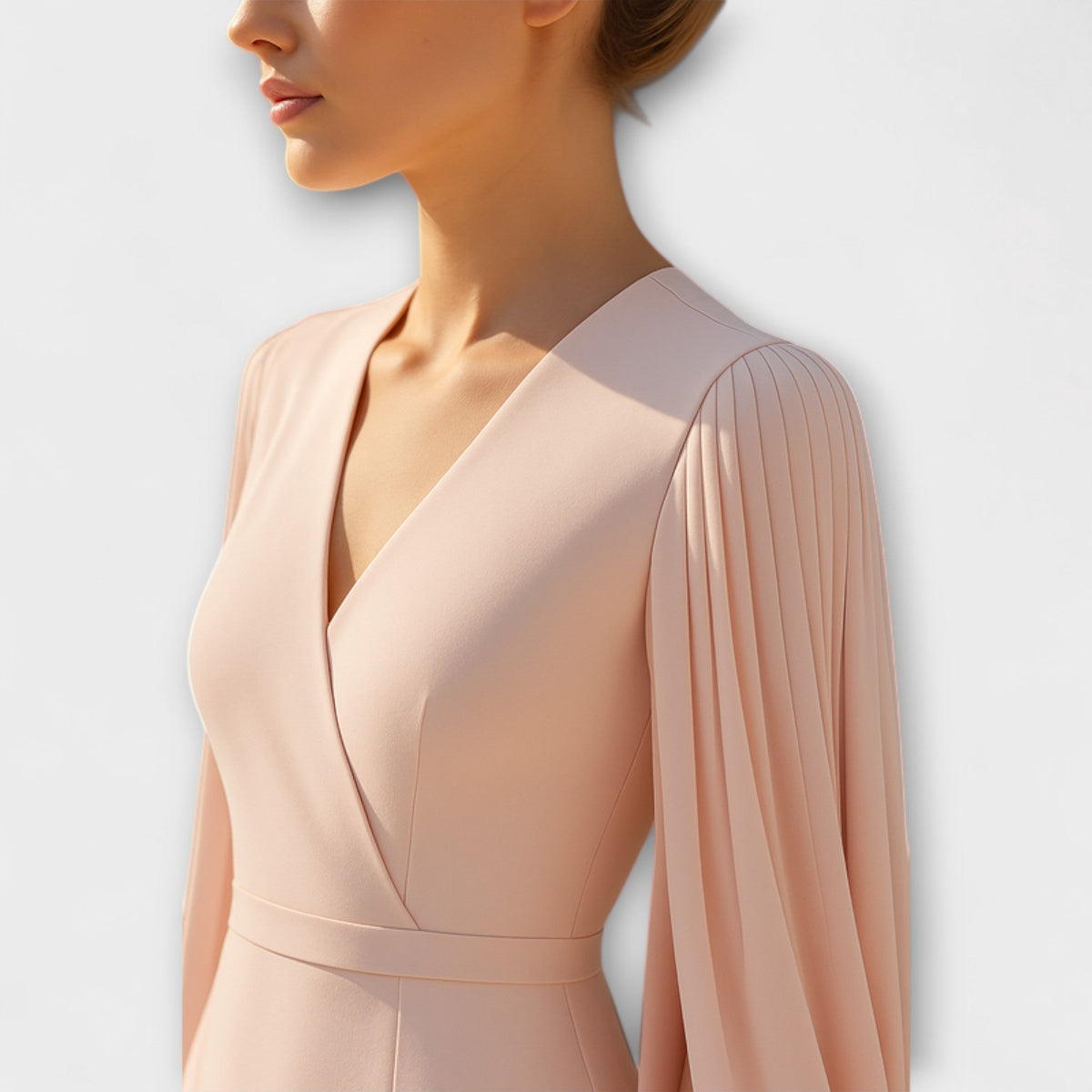 Rachel - Vestido midi Roza con escote en V y mangas de chiffon