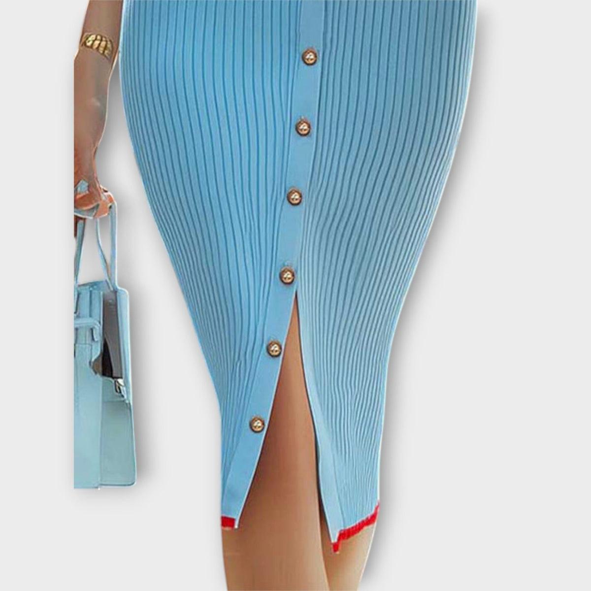 Sina - Elegante vestido ajustado a rayas azul pastel