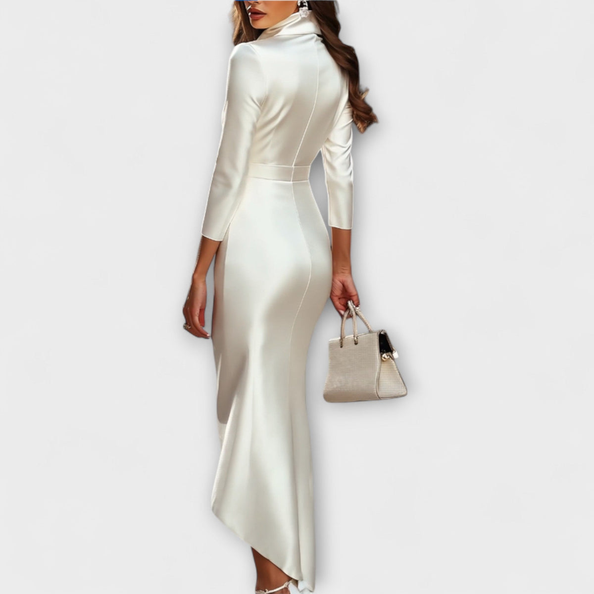 Rebecca - Vestido midi de satén blanco con escote en V