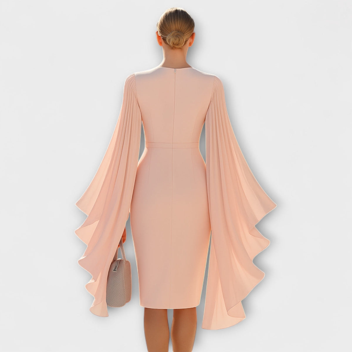 Rachel - Vestido midi Roza con escote en V y mangas de chiffon