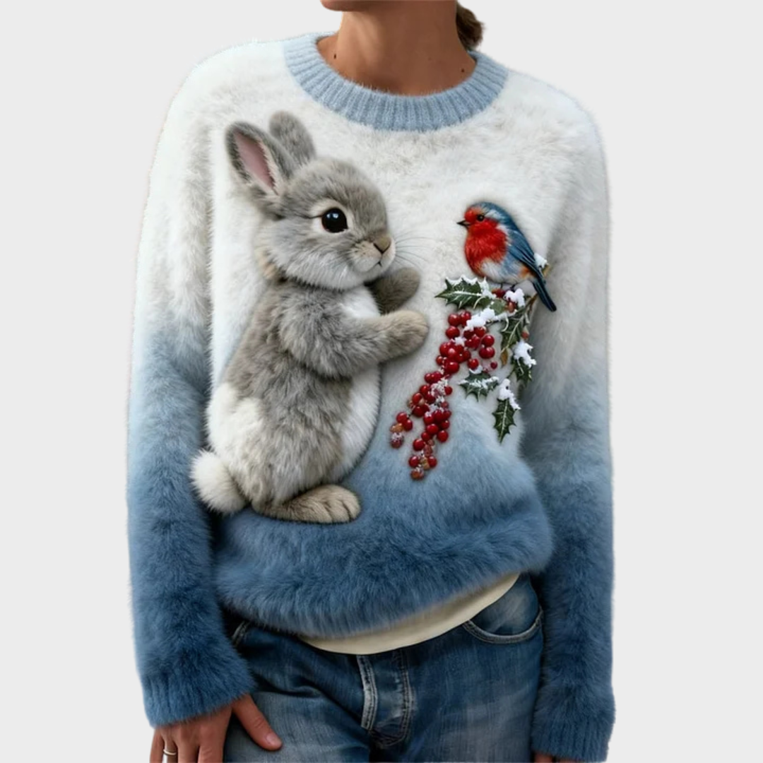 Klementina - Suéter de Peluche con Conejo de Navidad