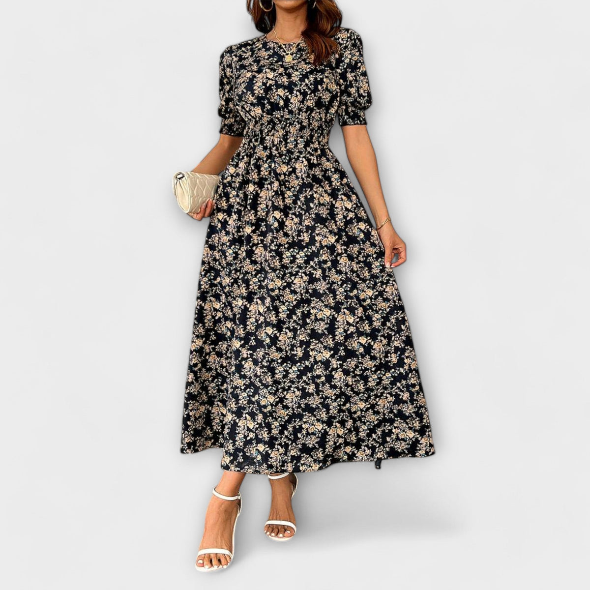 Amelia - Vestido con escote redondo y motivo floral
