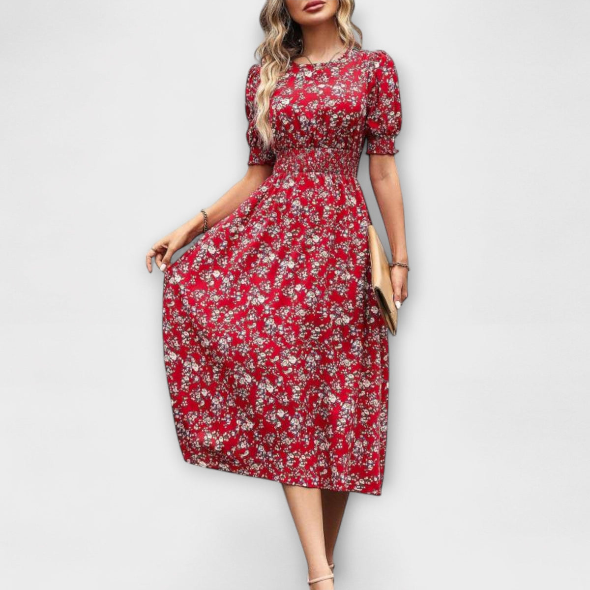 Amelia - Vestido con escote redondo y motivo floral