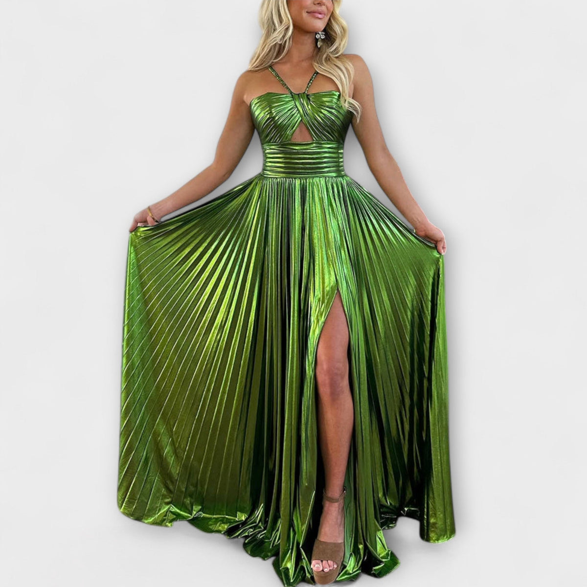 Vestido maxi en tejido metálico