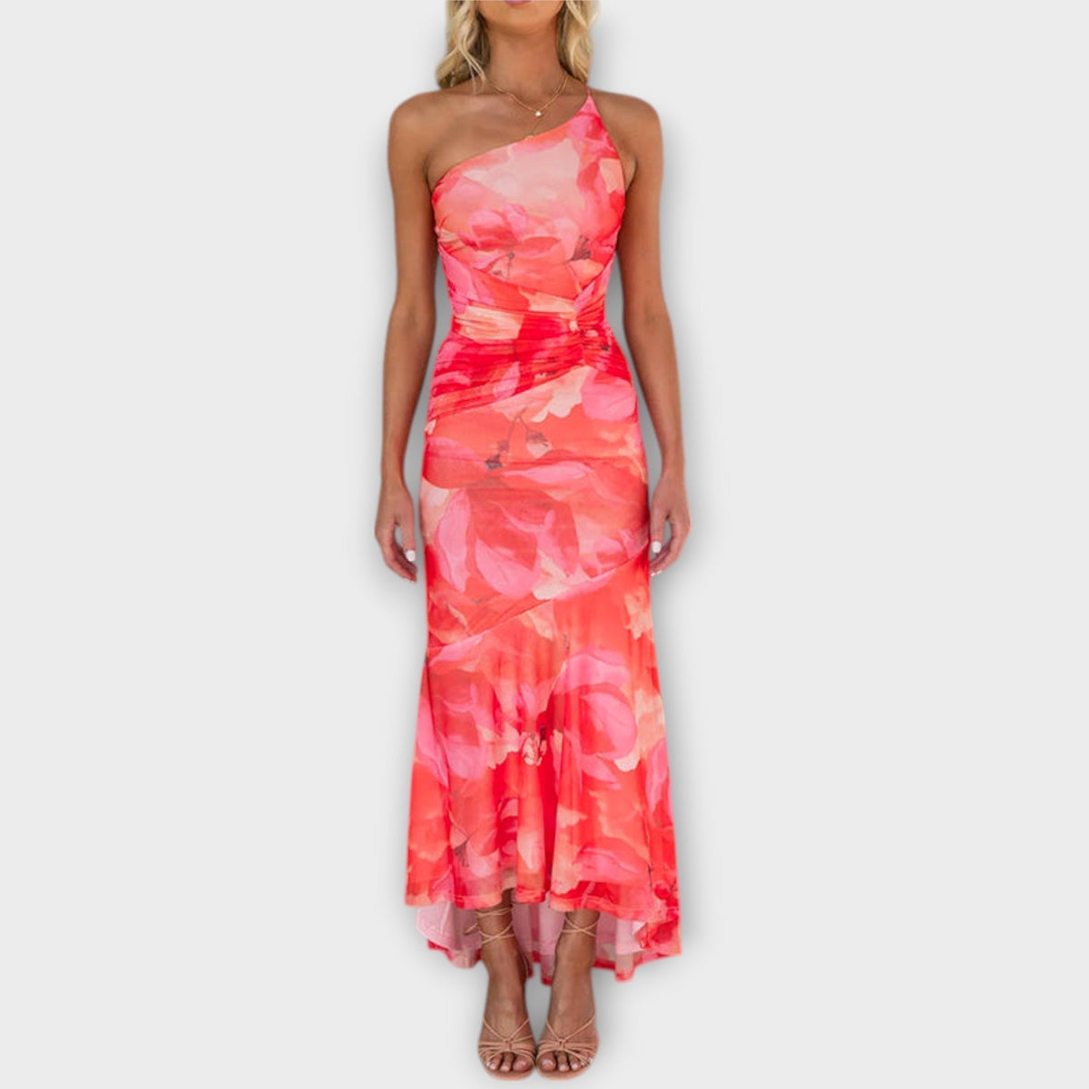 Pia - Vestido maxi con fruncidos asimétricos