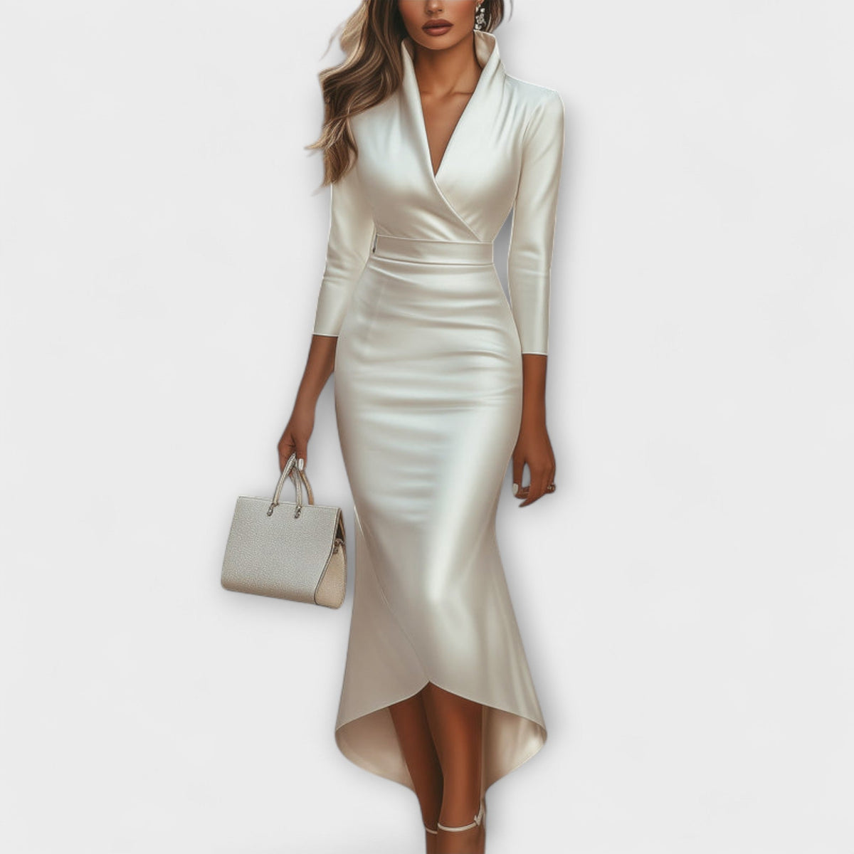 Rebecca - Vestido midi de satén blanco con escote en V