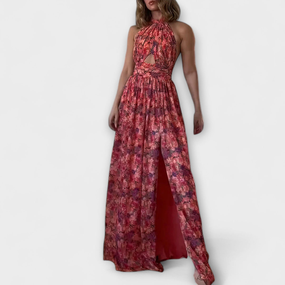 Nortrud - Vestido maxi sin espalda con motivo floral
