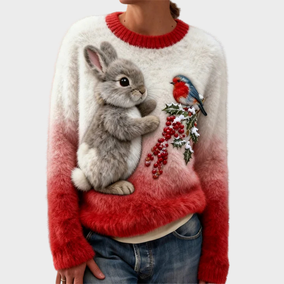 Klementina - Suéter de Peluche con Conejo de Navidad