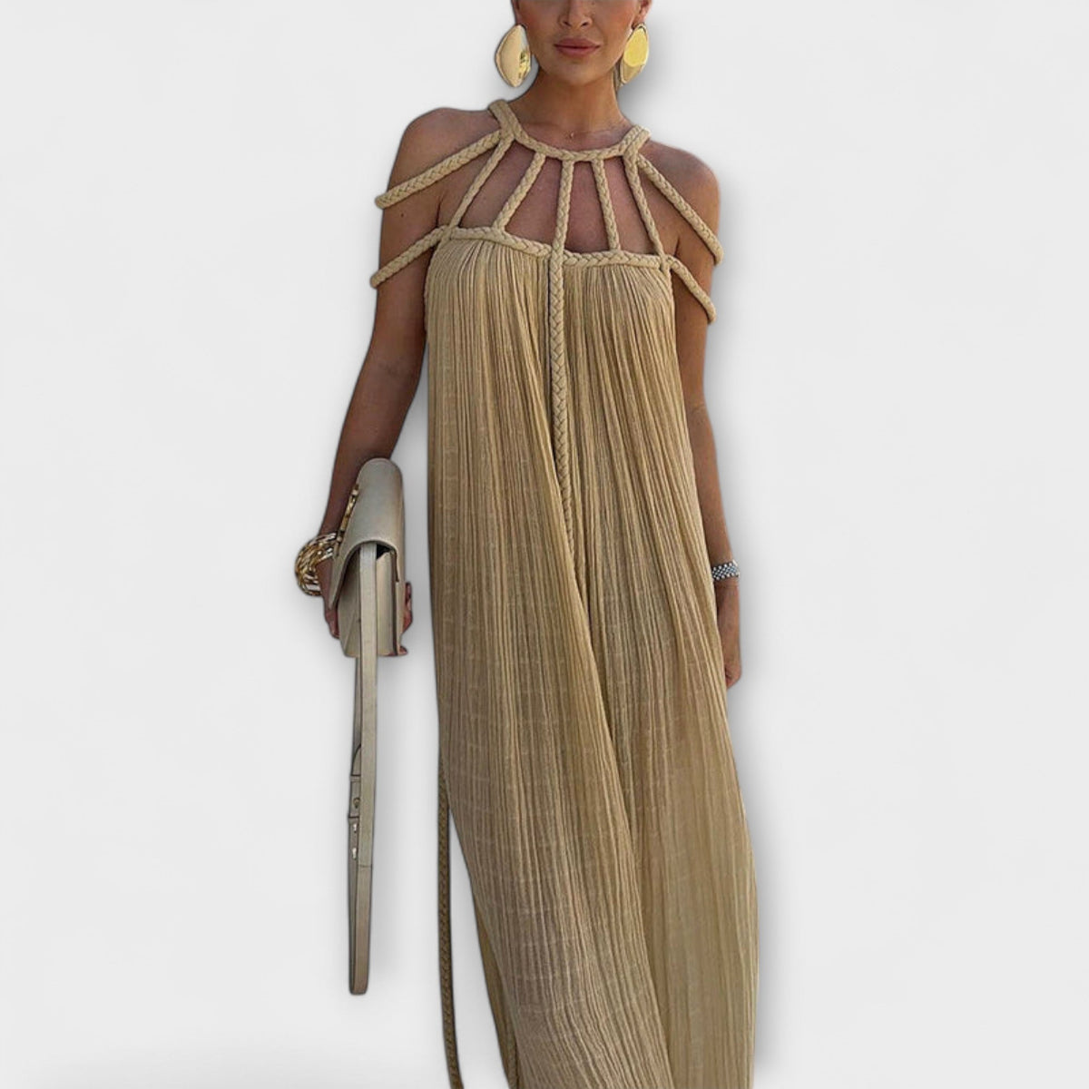 Briar - Vestido Maxi Chic en Mezcla de Lino con Tirantes Draped