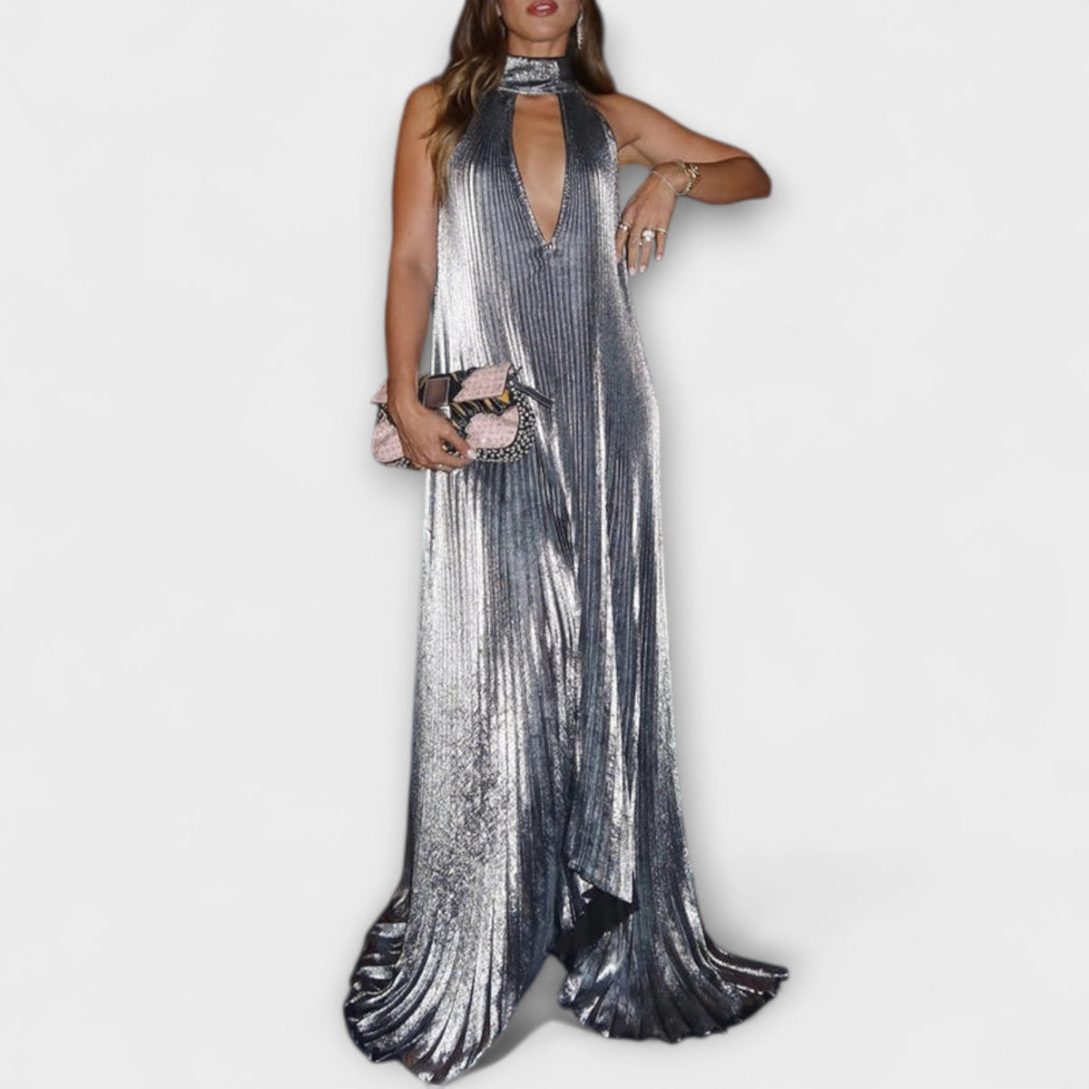 Calliope - Vestidos maxi plisados metálicos