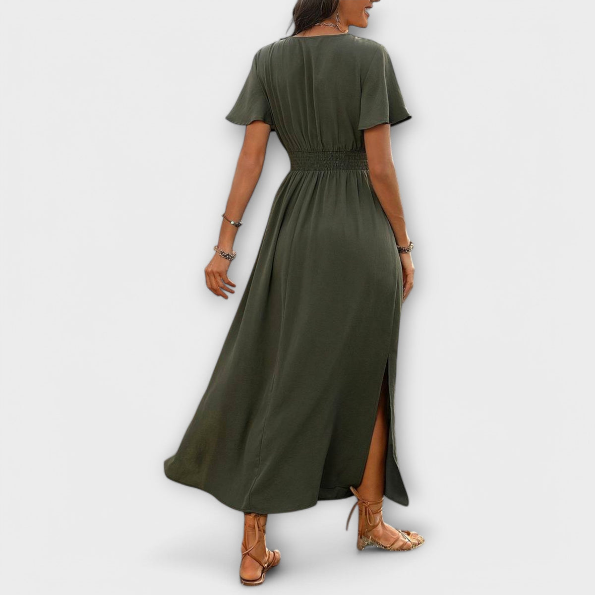 Heather - Vestido Boho Elegante con Escote en V y Mangas Largas