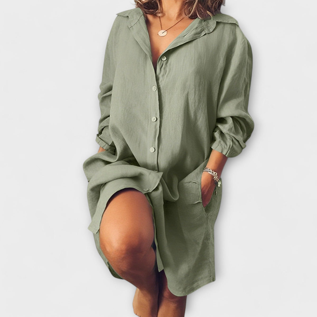 Blusa de lino ajustable para uso diario