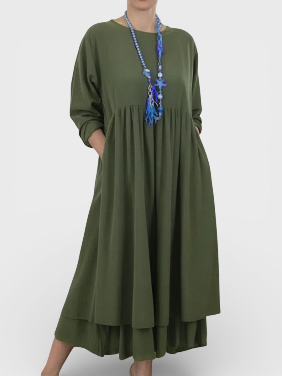 Dora | Vestido midi de corte fluido y con doble dobladillo