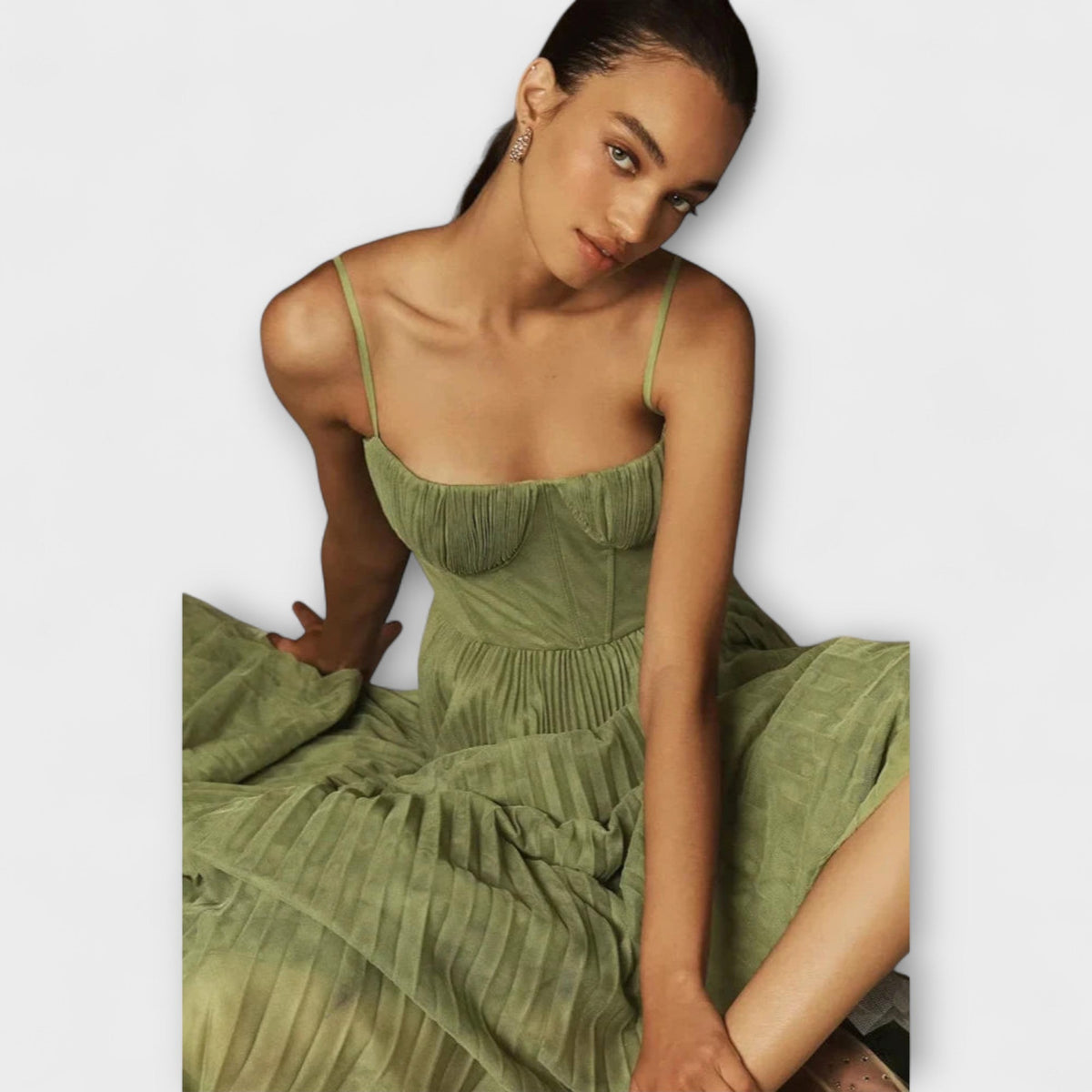 Marilyn - Vestido Midi de Tul Rizado con Bustier