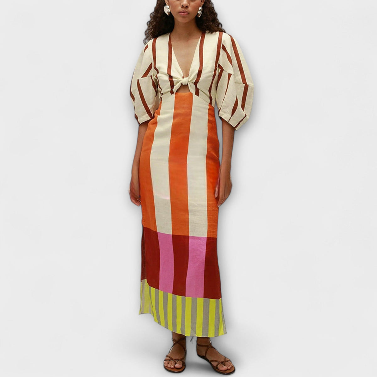 Kaya - Vestido maxi con escote y mangas abullonadas