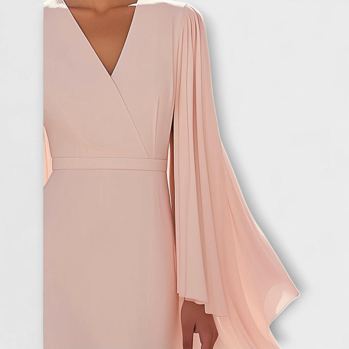 Rachel - Vestido midi Roza con escote en V y mangas de chiffon