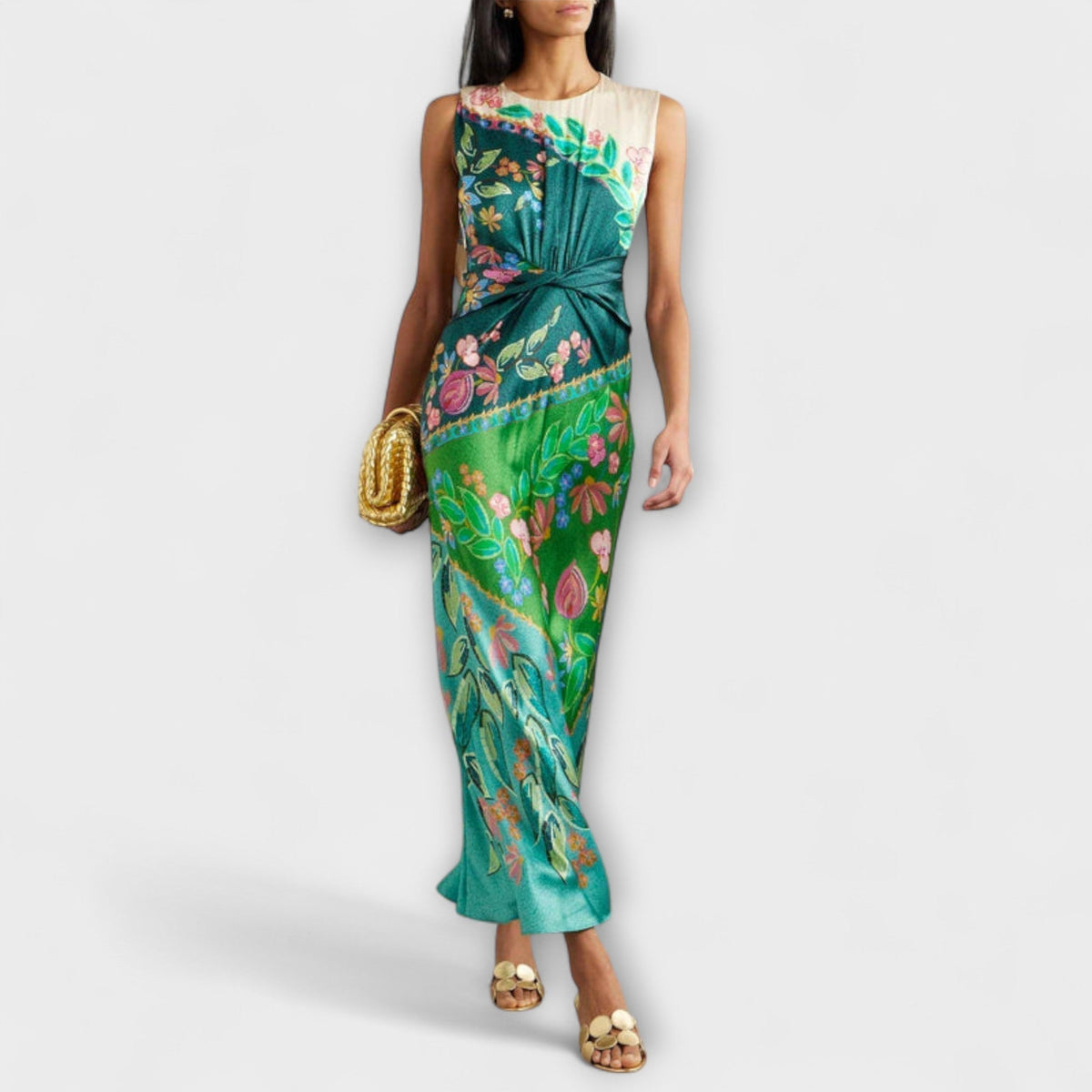 Aisling - Vestido Maxi Elegante con Volantes y Motivo Floral