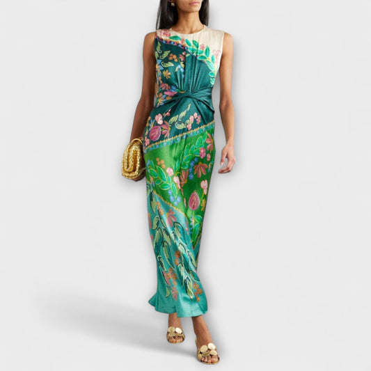 Aisling - Vestido Maxi Elegante con Volantes y Motivo Floral