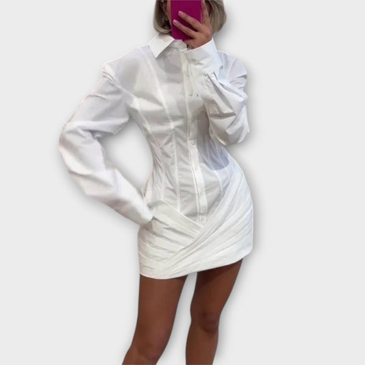 Indie - Vestidos blancos plisados de manga larga