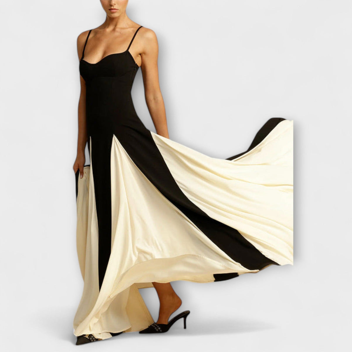 Ember - Vestido maxi A-line clásico con paneles de tul