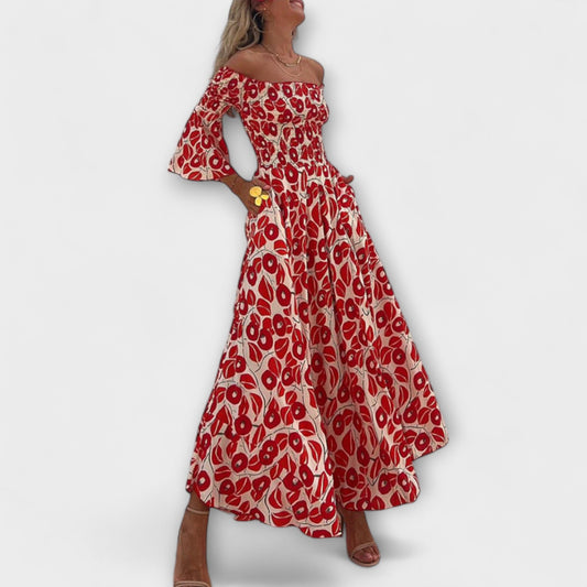 Sienna - Vestido maxi con hombros al descubierto, ideal para las vacaciones