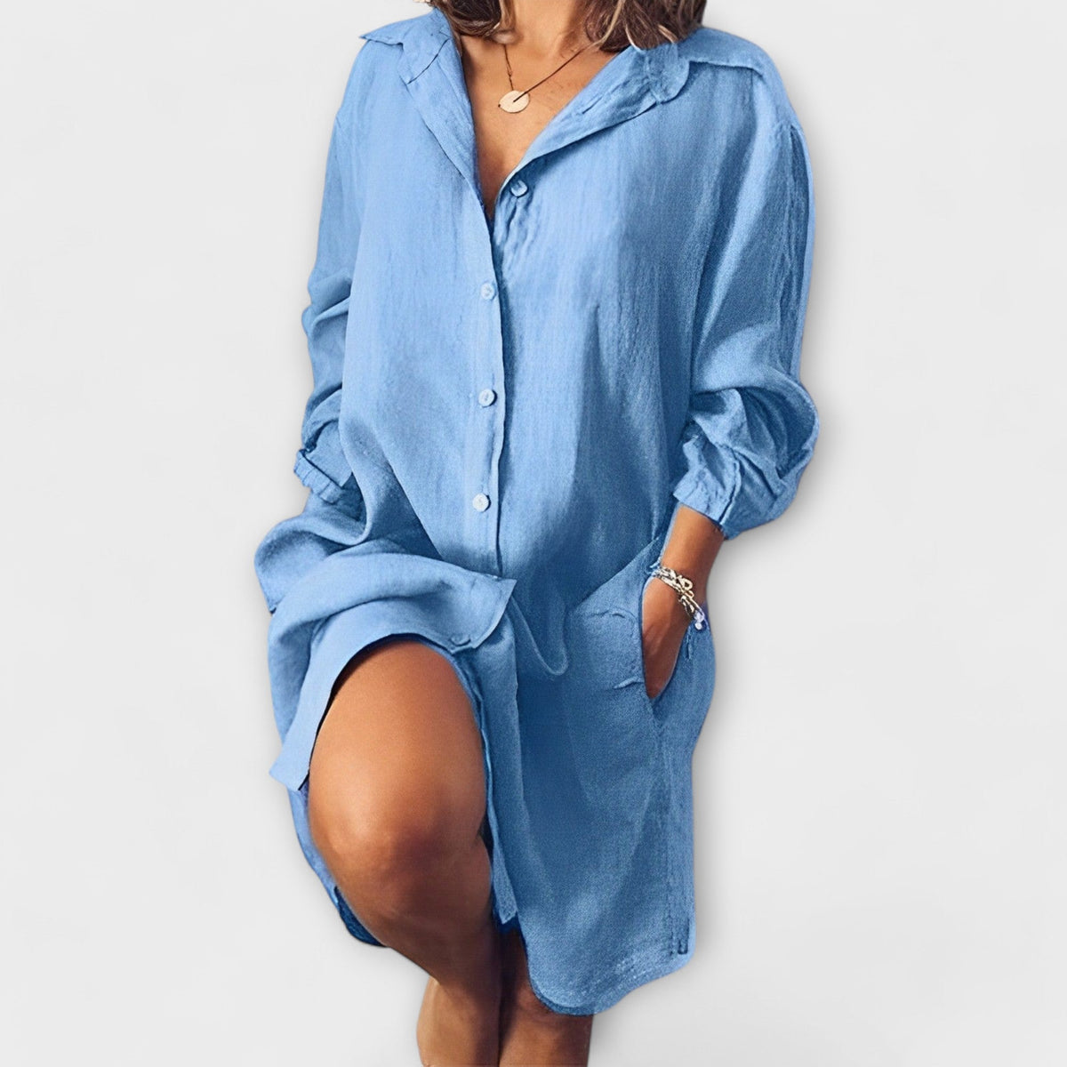 Blusa de lino ajustable para uso diario