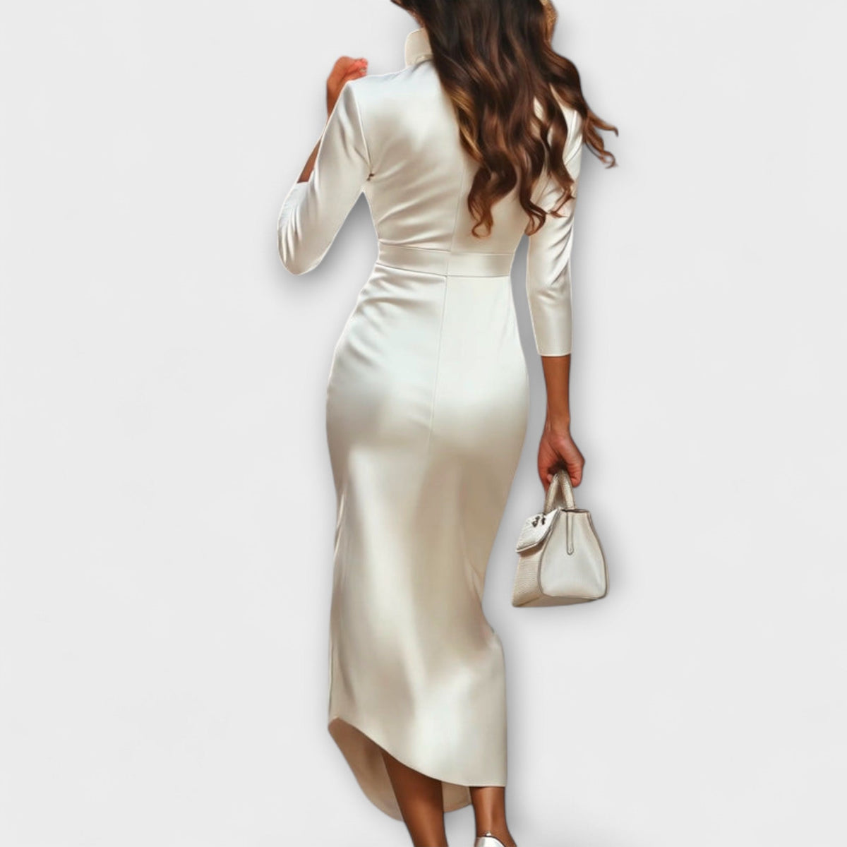 Rebecca - Vestido midi de satén blanco con escote en V