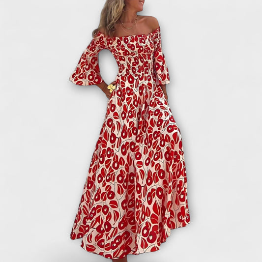 Bella - Vestido de tirantes descubiertos y océano de flores