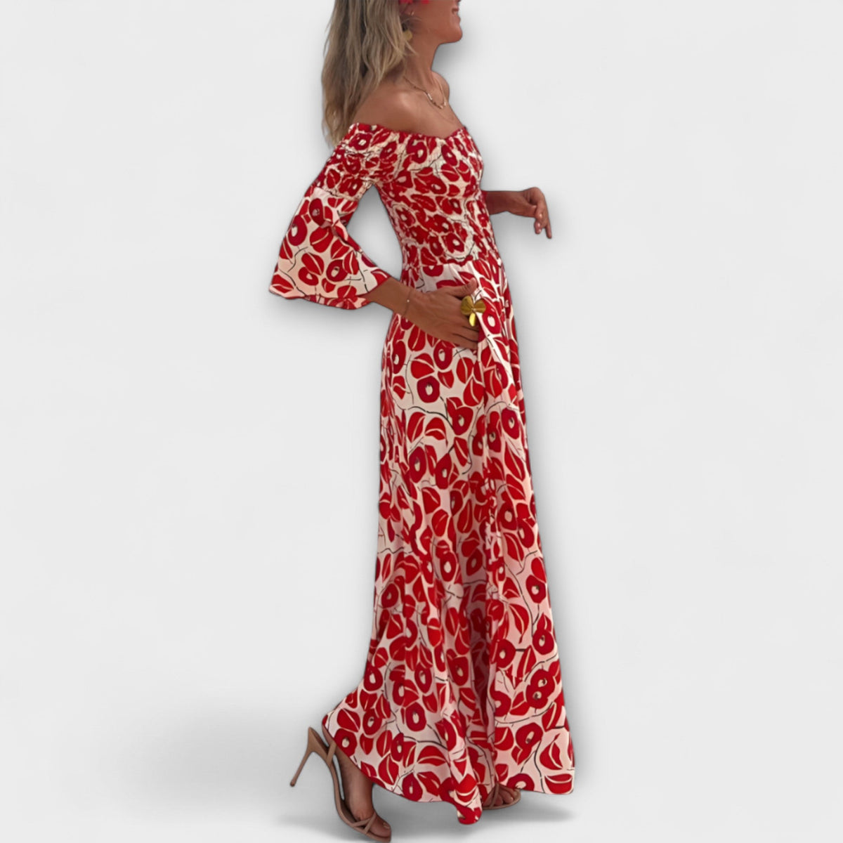 Bella - Vestido de tirantes descubiertos y océano de flores