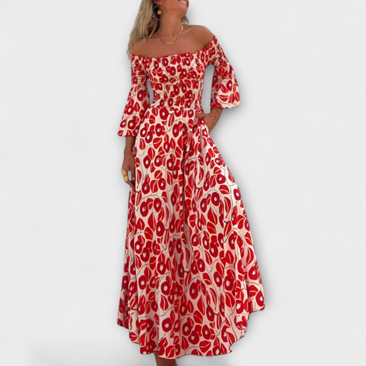 Bella - Vestido de tirantes descubiertos y océano de flores