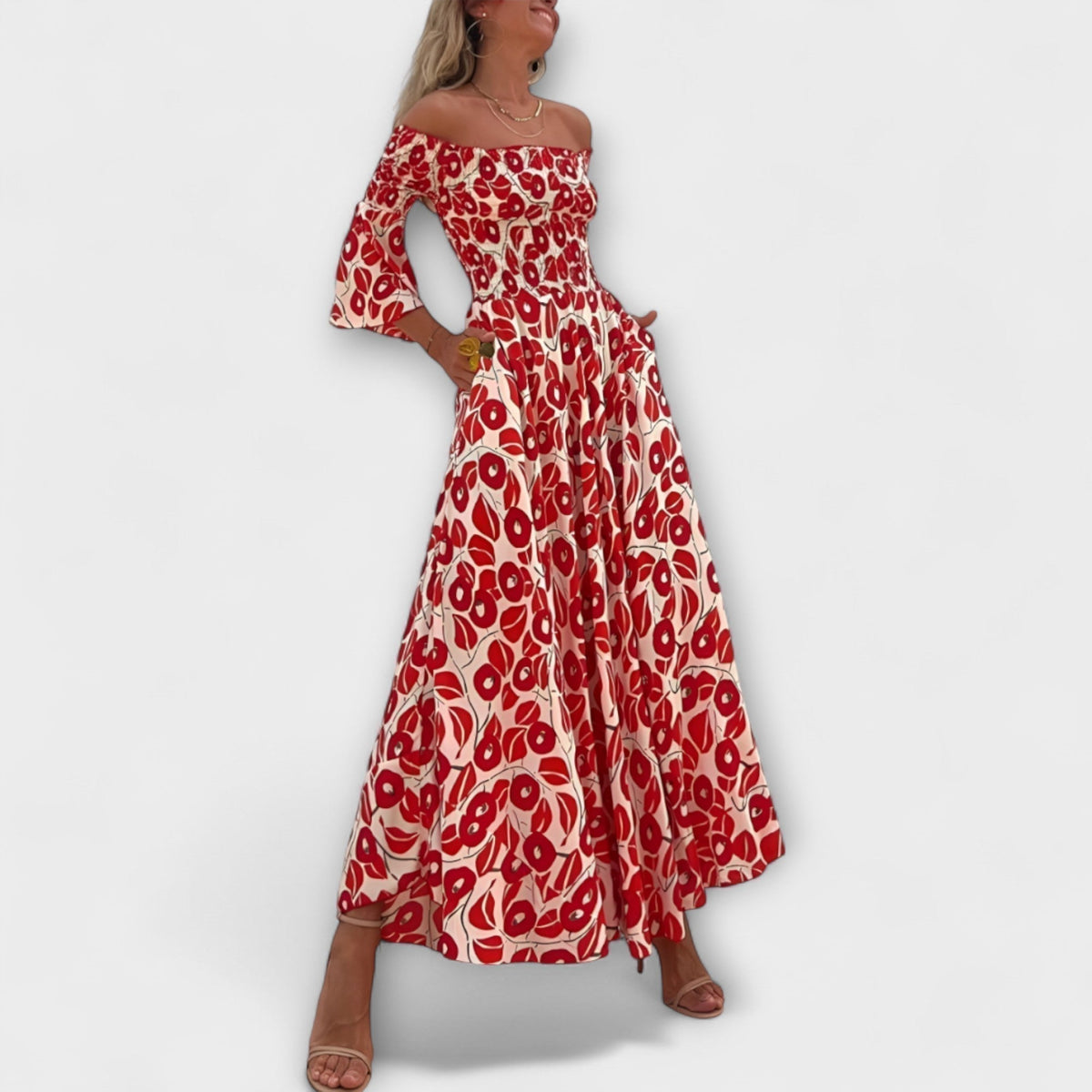 Bella - Vestido de tirantes descubiertos y océano de flores