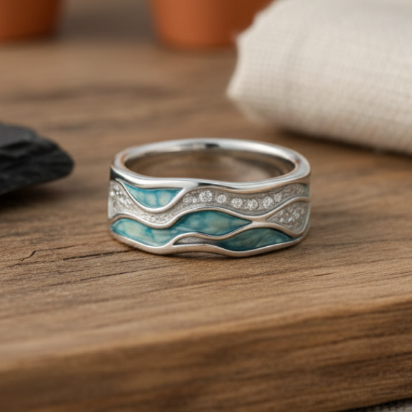 Regina™ | Anillo de Olas con Turquesa